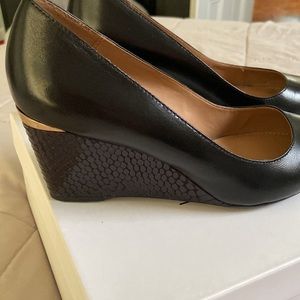 Calvin Klein black patent wedges